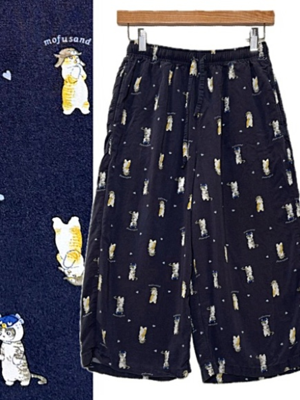 Uniqlo Mofusand UT Japan Cat Print Crop 3/4 Shorts Womens Size M Navy Pull On
